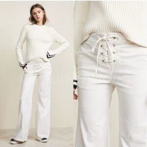 Nili Lotan Lennon‎ Lace Up Wide Leg Off White Chino Twill Pants Women's  Size 4